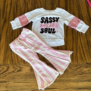 Sassy Little Soul Outfit with Pink Striped Denim Flares